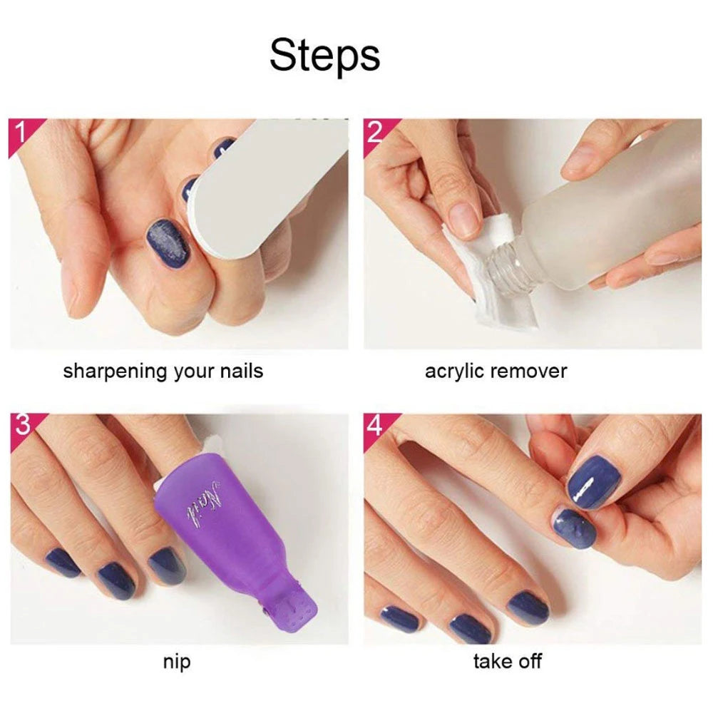 10PCS Plastic Nail Art Soak Off Cap Clip UV Gel Polish Remover Wrap Tool Nail Art Tips for Fingers Nail Polish Remover Nail Tool