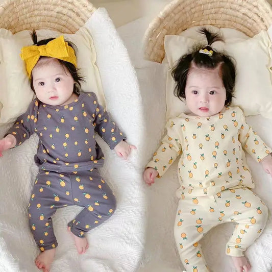 Newborn Baby Pajamas 2pcs Set Girl Boy Underwear Long Sleeves Top High Waist Belly Support Trousers Clothes Suit Kids Child Wear