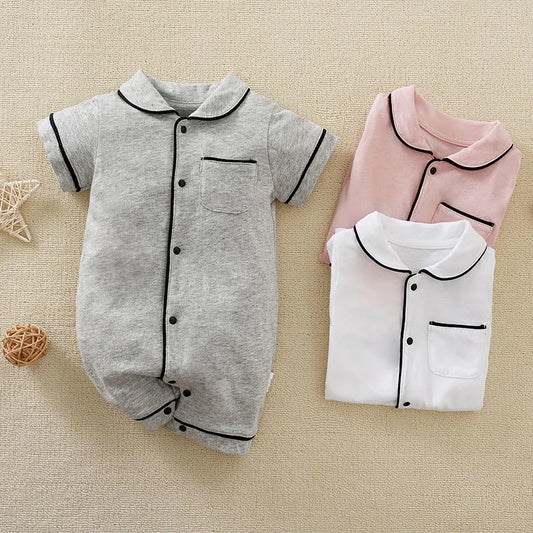 Summer Boys And Girls Plain Casual Pajamas Comfortable Cotton Short Sleeve Baby Clothing Bodysuit